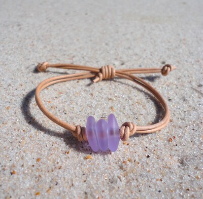 Leather Sea Glass Bracelet Beach Glass Bracelet Adjustable Handmade Beach Bracelet Gift for Mermaids Sea Glass Jewelry Leather Bracelet - image5